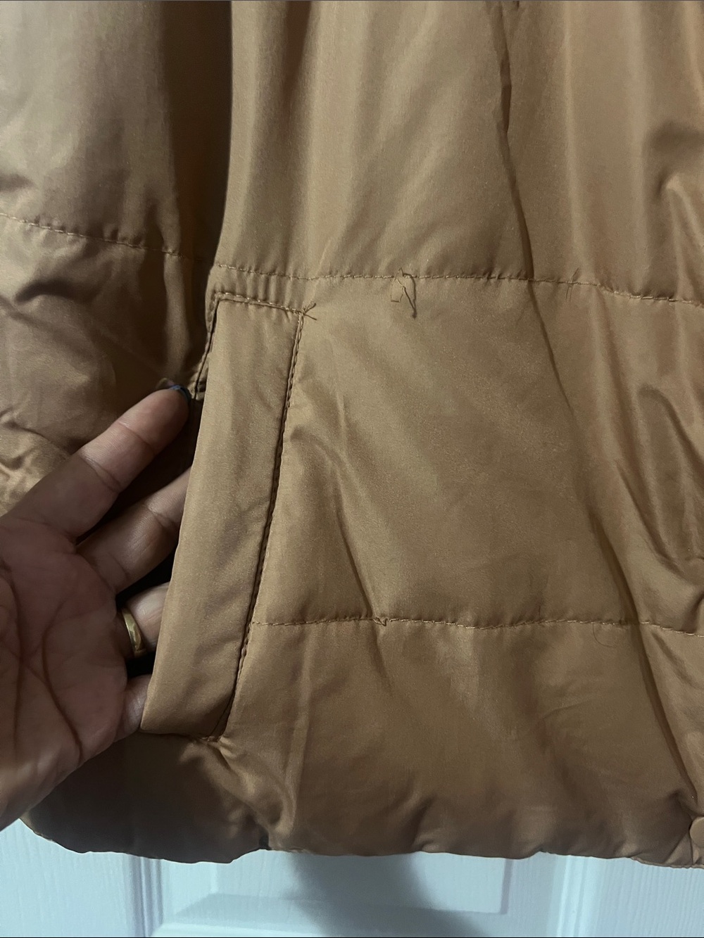 Reversible Quilted Puffer Vest in Camel & light Pink - Picture 3 of 5
